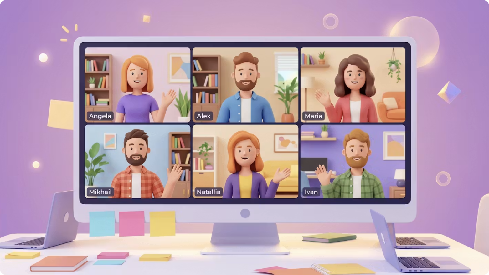 Illustration of the Bridigi team meeting online